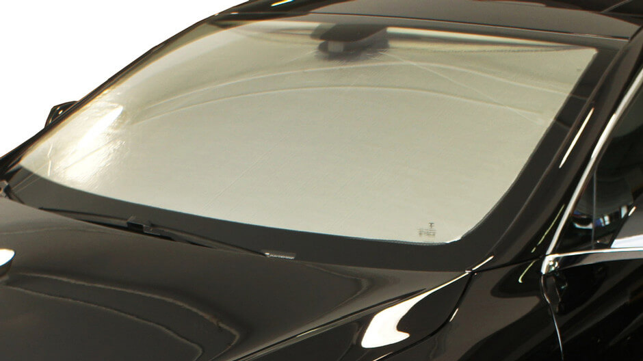 Our Silver Series windshield sun shade. These car window shades are silver on the outside and white on the inside.