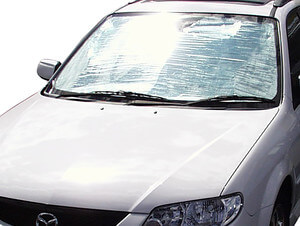 Heatshield Windshield Sun Shade for 1999, 2000, 2001, 2002, 2003 Mazda Protege (exterior view)