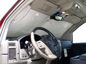 Heatshield Windshield Sun Shade for 2009 Nissan Titan (interior view)