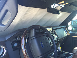 Heatshield Windshield Sun Shade for 2014 Ford F-550 (interior view)
