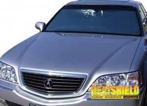 Heatshield Windshield Sun Shade for 2002, 2003, 2004 Acura RL (exterior view)