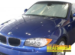 Heatshield Windshield Sun Shade for 2008, 2009, 2010, 2011, 2012, 2013 BMW 1-Series (E88) (exterior view)