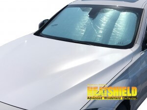 Heatshield Windshield Sun Shade for 2014, 2015, 2016, 2017, 2018 BMW 3-Series GT (exterior view)