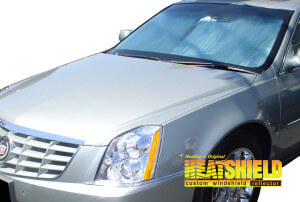 Heatshield Windshield Sun Shade for 2006, 2007, 2008, 2009, 2010, 2011 Cadillac DTS (exterior view)