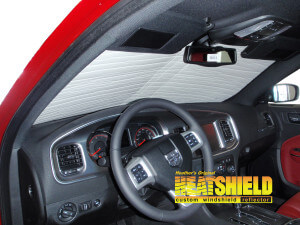 Heatshield Windshield Sun Shade for 2013 Dodge Charger (interior view)