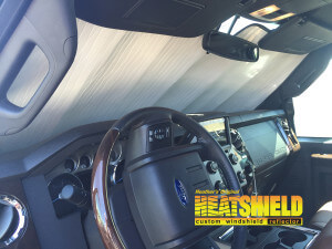 Heatshield Windshield Sun Shade for 2013 Ford F-350 (interior view)