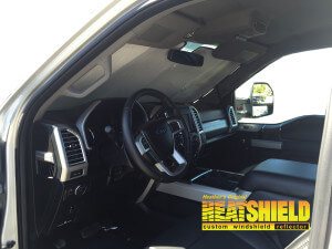 Heatshield Windshield Sun Shade for 2018 Ford F-350 (interior view)