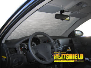 Heatshield Windshield Sun Shade for 2009 Hyundai Accent (interior view)