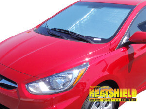 Heatshield Windshield Sun Shade for 2012, 2013, 2014, 2015, 2016, 2017 Hyundai Accent (exterior view)