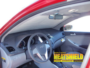 Heatshield Windshield Sun Shade for 2014 Hyundai Accent (interior view)