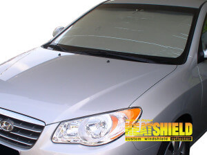 Heatshield Windshield Sun Shade for 2007, 2008, 2009, 2010 Hyundai Elantra (exterior view)