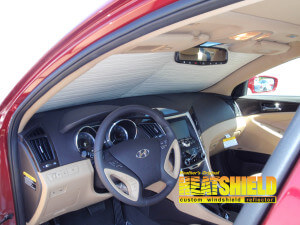 Heatshield Windshield Sun Shade for 2012 Hyundai Sonata (interior view)