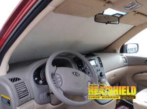 Heatshield Windshield Sun Shade for 2008 Kia Sedona (interior view)