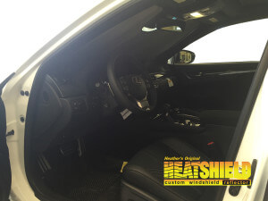 Heatshield Windshield Sun Shade for 2016 Lexus GS F (interior view)