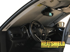 Heatshield Windshield Sun Shade for 2018 Maserati Levante (interior view)