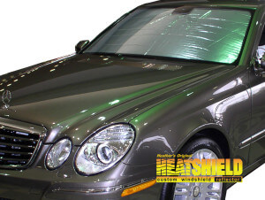 Heatshield Windshield Sun Shade for 2004, 2005, 2006, 2007, 2008, 2009 Mercedes E-Class (211) (exterior view)