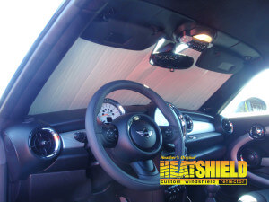 Heatshield Windshield Sun Shade for 2015 Mini Coupe (interior view)