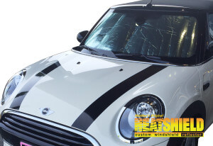 Heatshield Windshield Sun Shade for 2017, 2018, 2019 Mini Cooper (exterior view)