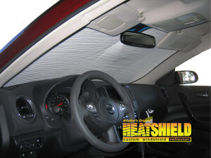 Heatshield Windshield Sun Shade for 2009 Nissan Maxima (interior view)