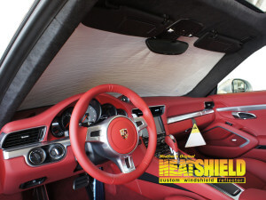 Heatshield Windshield Sun Shade for 2016 Porsche 911 (interior view)