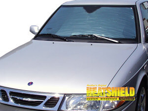 Heatshield Windshield Sun Shade for 1999, 2000, 2001, 2002 Saab 9-3 (exterior view)
