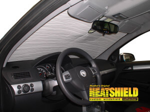Heatshield Windshield Sun Shade for 2008 Saturn Astra (interior view)