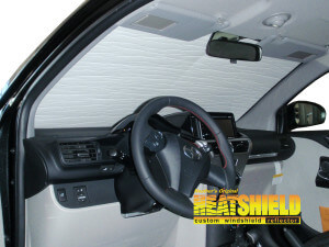 Heatshield Windshield Sun Shade for 2015 Scion iQ (interior view)