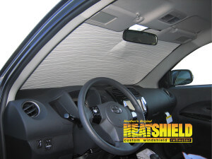 Heatshield Windshield Sun Shade for 2010 Scion xD (interior view)