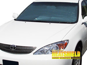 Heatshield Windshield Sun Shade for 2002, 2003, 2004, 2005, 2006 Toyota Camry (exterior view)