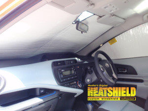 Heatshield Windshield Sun Shade for 2012 Toyota Prius C (interior view)
