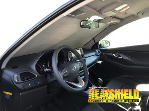Heatshield Windshield Sun Shade for 2018 Hyundai Elantra GT (interior view)