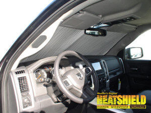 Heatshield Windshield Sun Shade for 2017 Ram 2500 (interior view)