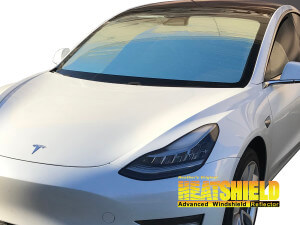 Heatshield Windshield Sun Shade for 2018-2024 Tesla Model 3 (exterior view)