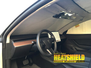 Heatshield Windshield Sun Shade for 2020 Tesla Model 3 (interior view)