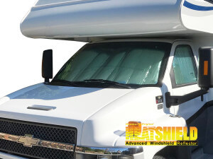 Heatshield Windshield Sun Shade for 2004-2018 Chevrolet C5500 (exterior view)
