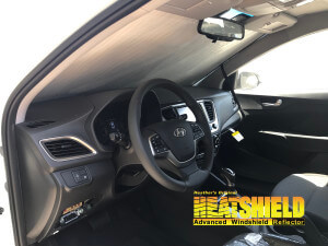 Heatshield Windshield Sun Shade for 2018 Hyundai Accent (interior view)