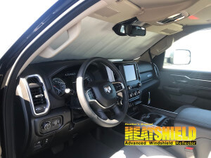 Heatshield Windshield Sun Shade for 2019 Ram 1500 (interior view)