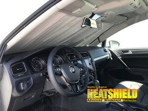 Heatshield Windshield Sun Shade for 2015 Volkswagen Golf Sportswagen (interior view)