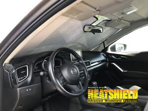 Heatshield Windshield Sun Shade for 2014 Mazda Mazda3 (interior view)