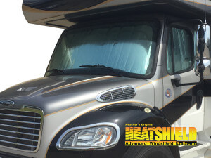 Heatshield Windshield Sun Shade for 2002-2023 Freightliner M2 Cab (exterior view)