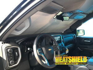 Heatshield Windshield Sun Shade for 2021 Chevrolet Silverado (interior view)