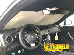 Heatshield Windshield Sun Shade for 2017 Subaru BRZ (interior view)