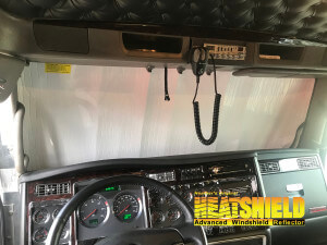 Heatshield Windshield Sun Shade for 2013 Kenworth W900 (interior view)