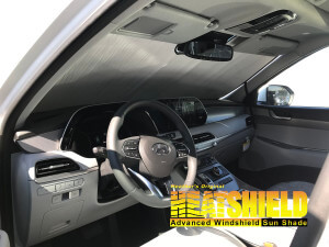 Heatshield Windshield Sun Shade for 2020 Hyundai Palisade (interior view)