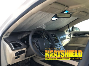 Heatshield Windshield Sun Shade for 2017 Lincoln MKZ (interior view)